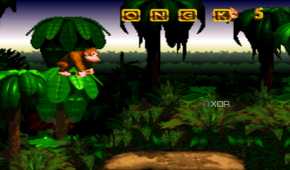 A screenshot from the 1994 SNES game Donkey Kong Country.