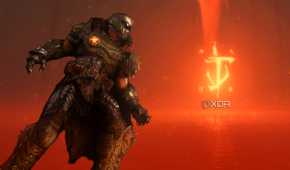 The Doom Slayer walking towards the Mark of the Beast, glowing.