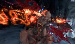 Glory kill on a gargoyle in Doom Eternal.