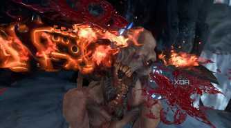 Glory kill on a gargoyle in Doom Eternal.