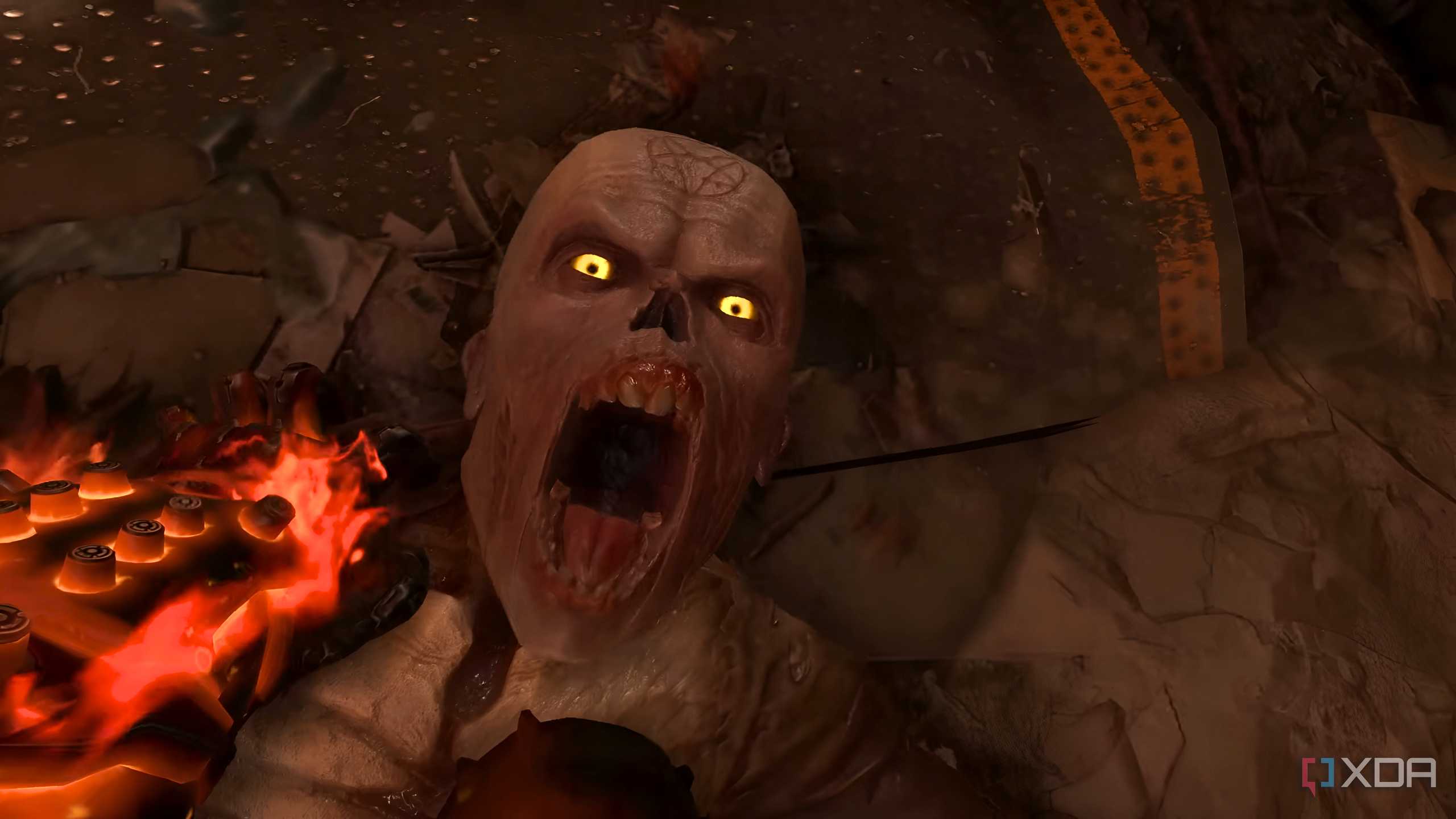 Glory kill on a zombie in Doom Eternal.
