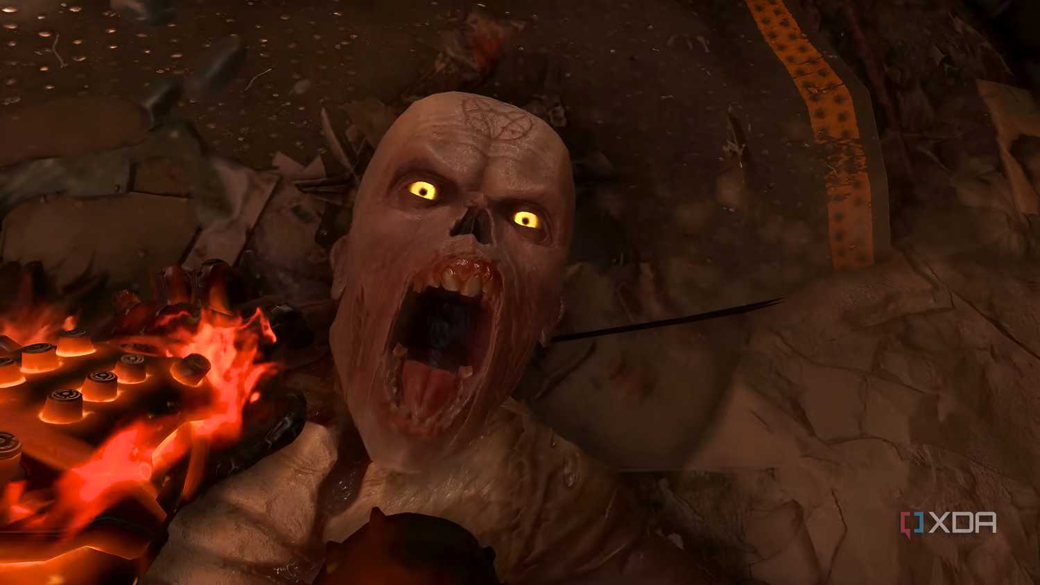 Glory kill on a zombie in Doom Eternal.