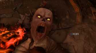 Glory kill on a zombie in Doom Eternal.