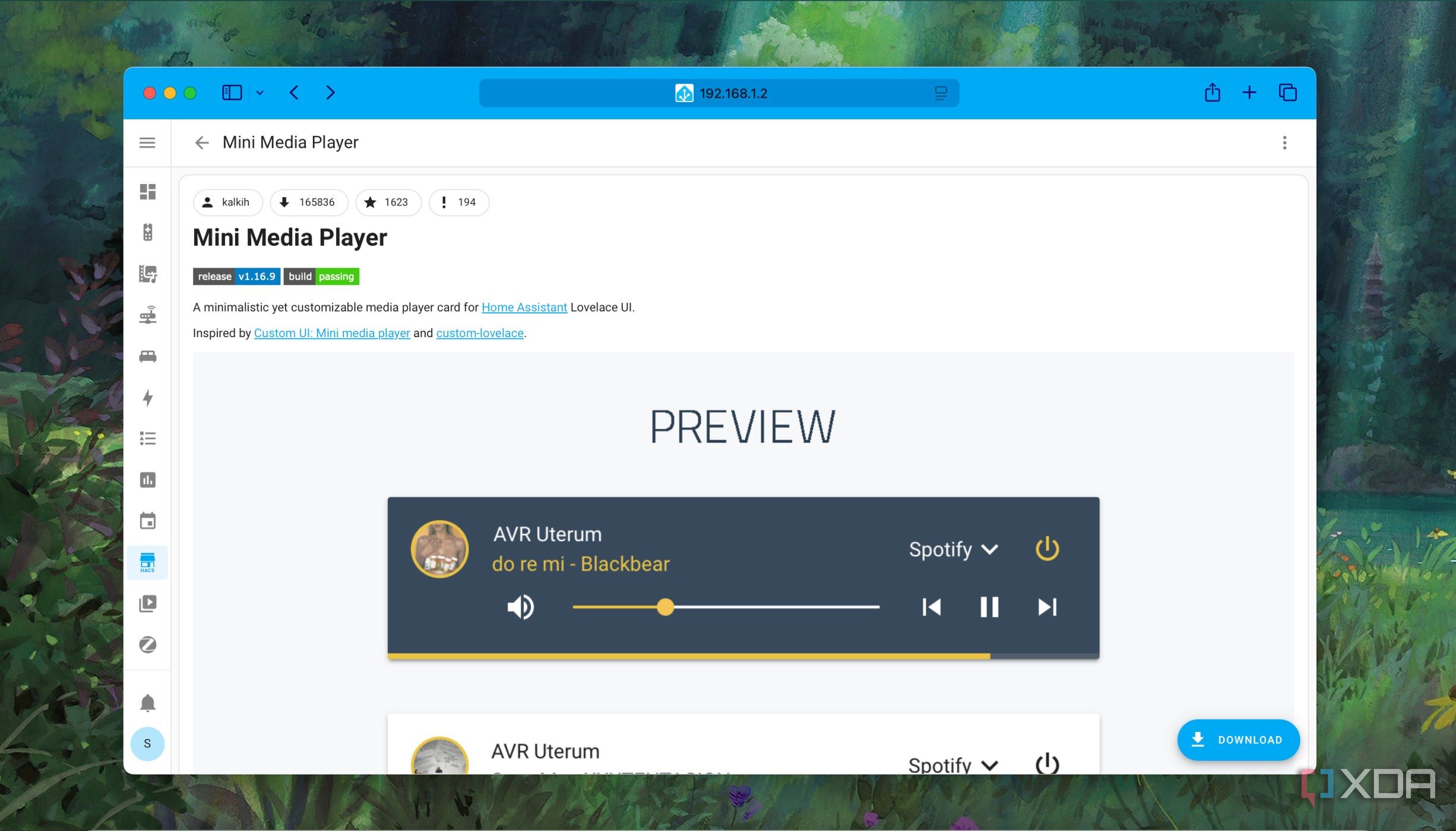 Download Mini Media Player from HACS in Home Assistant