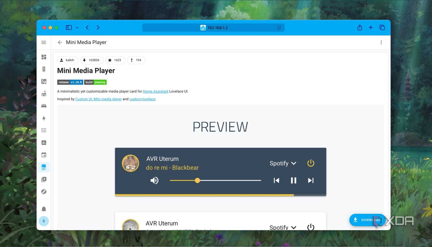 Download Mini Media Player from HACS in Home Assistant