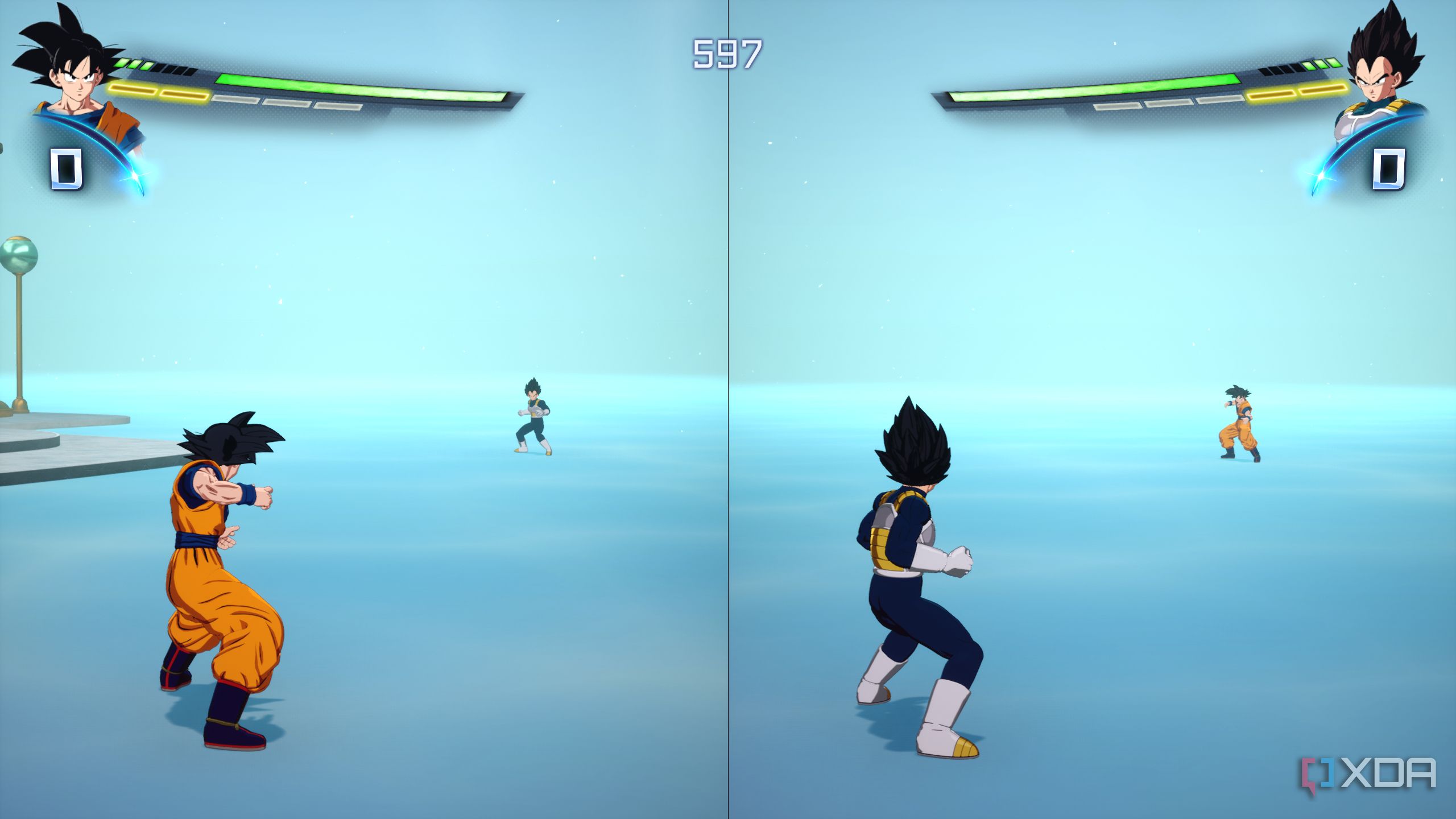 A split screen screenshot from Dragon Ball: Sparking! Zero.