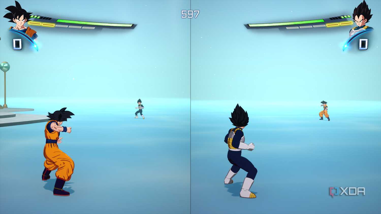 A split screen screenshot from Dragon Ball: Sparking! Zero.