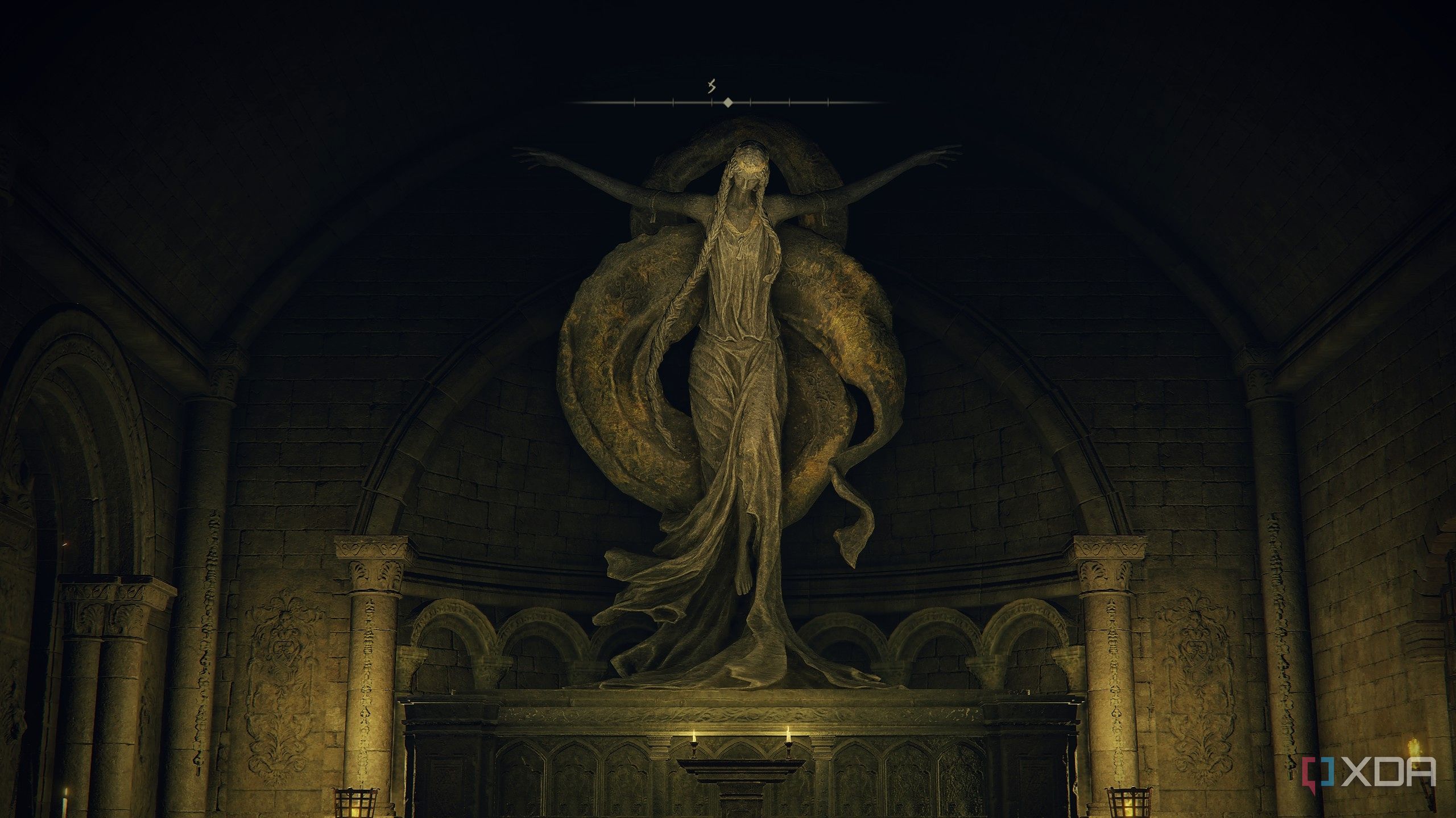 Queen Marika's statue in Elden Ring.