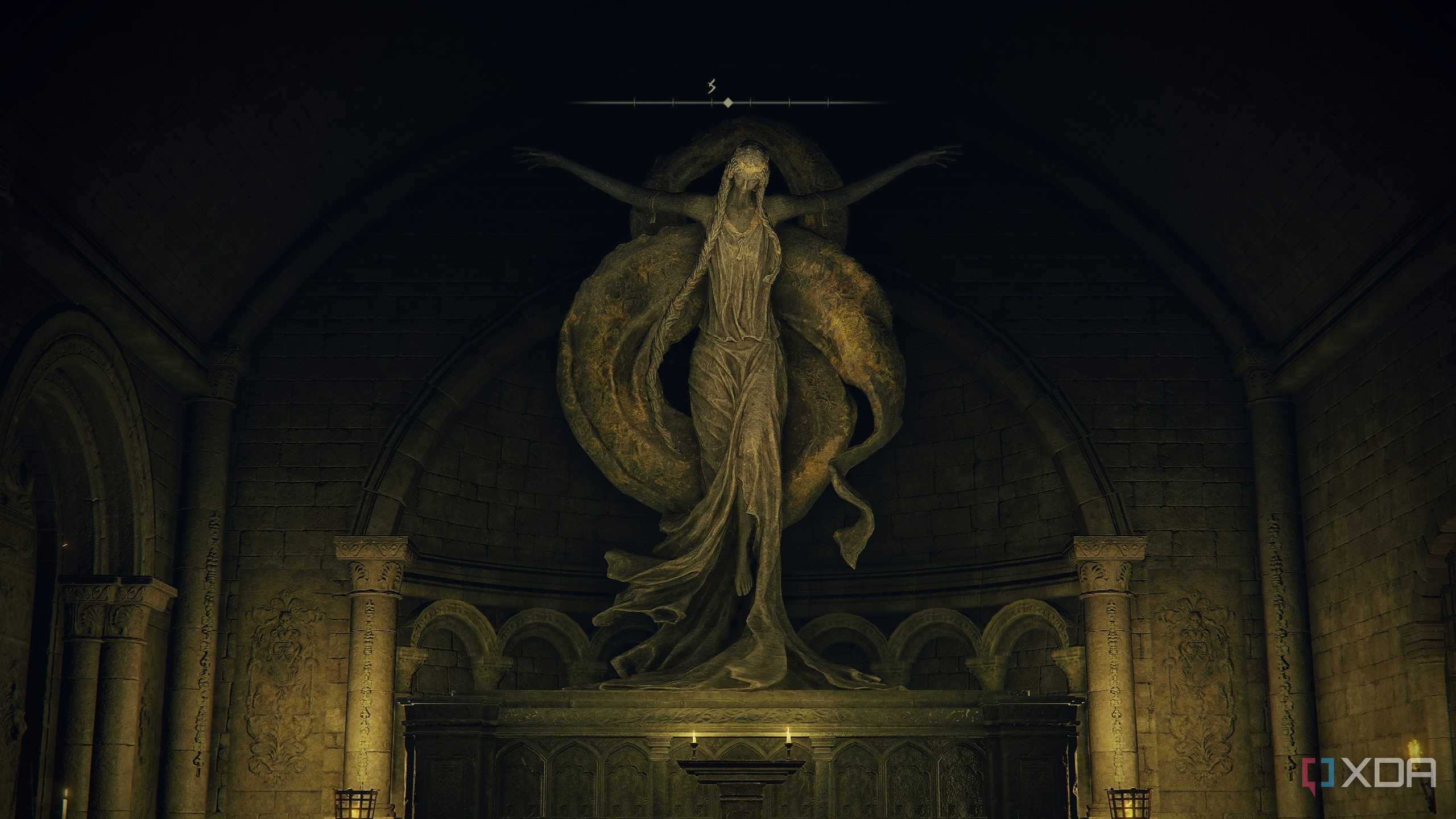 Queen Marika's statue in Elden Ring.