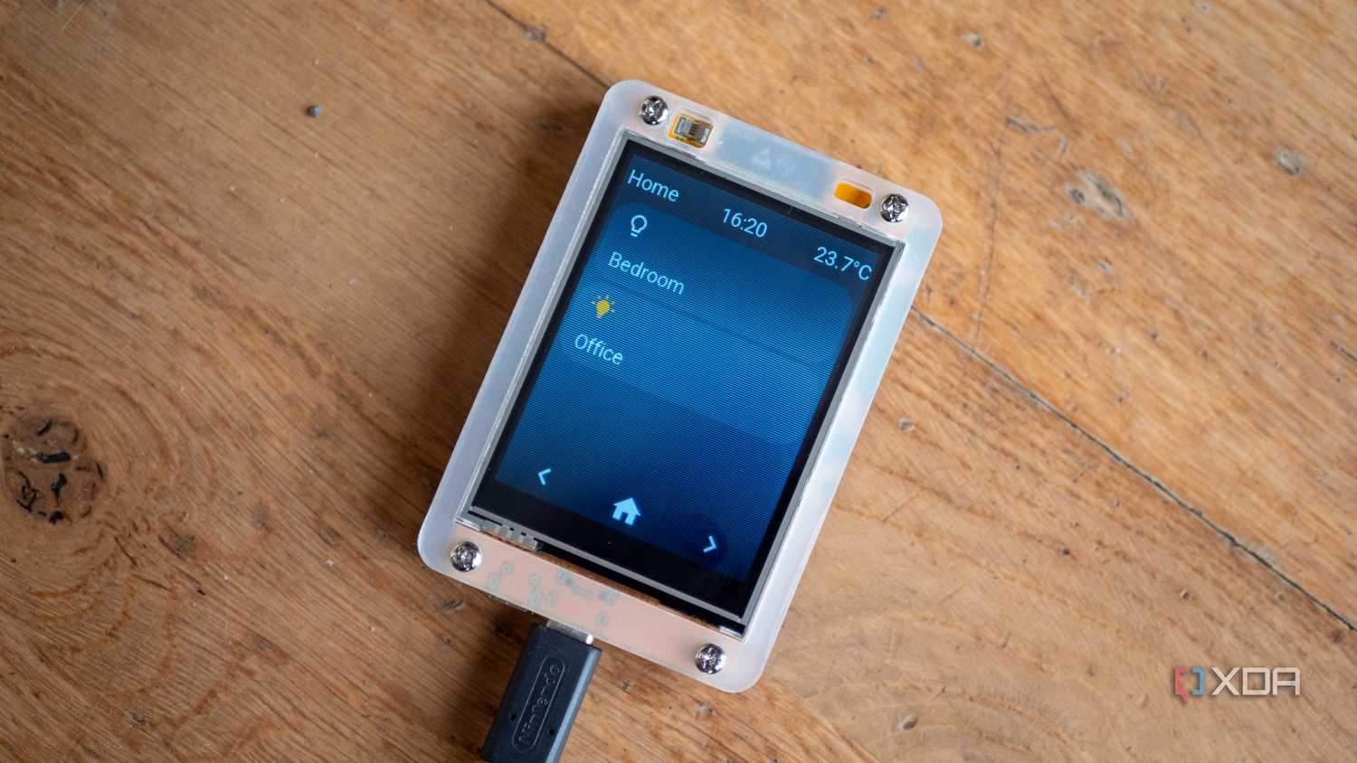 ESP32 Cheap Yellow Display showing light controls, the time, and the temperature