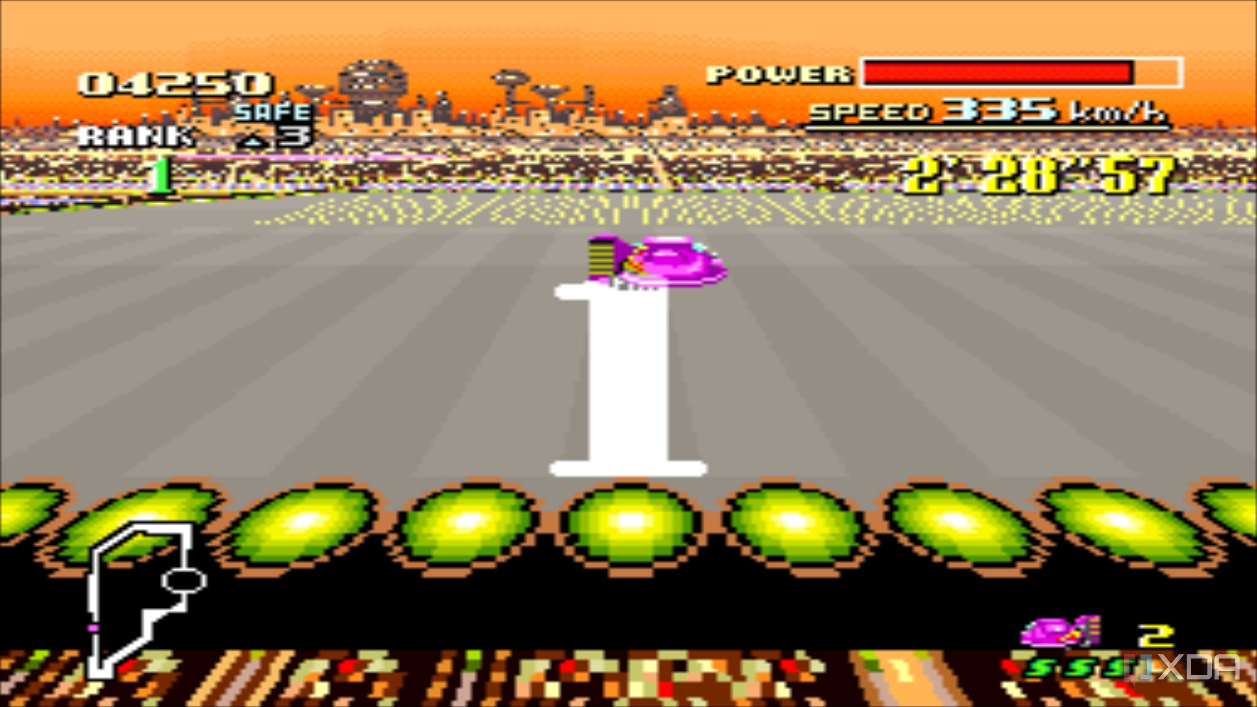 Gameplay from the SNES game F-Zero.