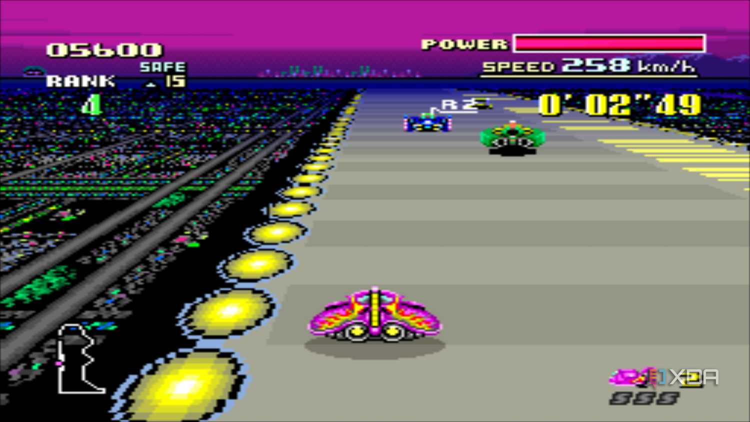 Gameplay from the SNES game F-Zero.