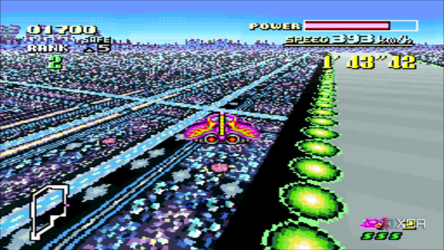 Gameplay from the SNES game F-Zero.