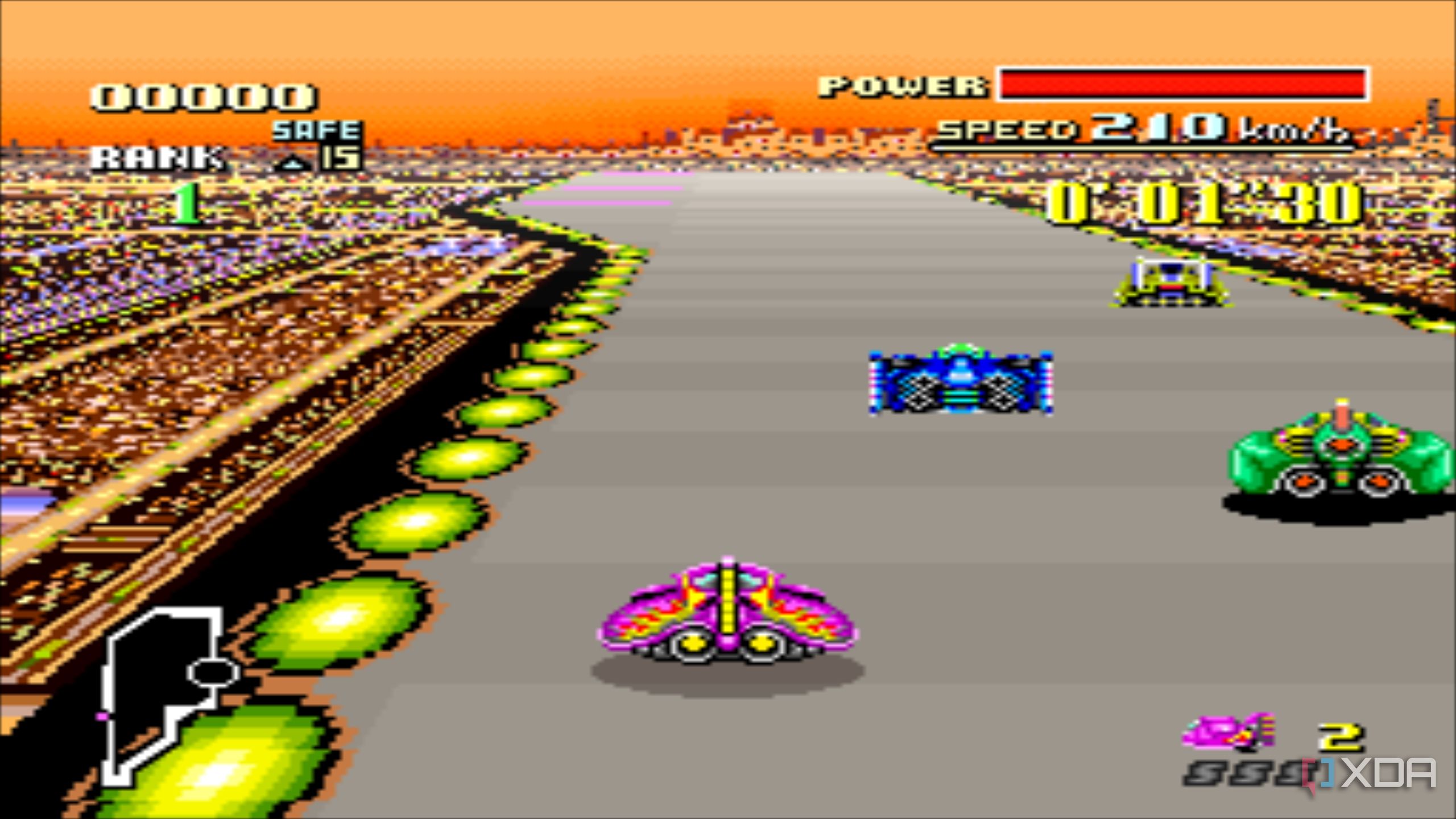 Gameplay from the SNES game F-Zero.