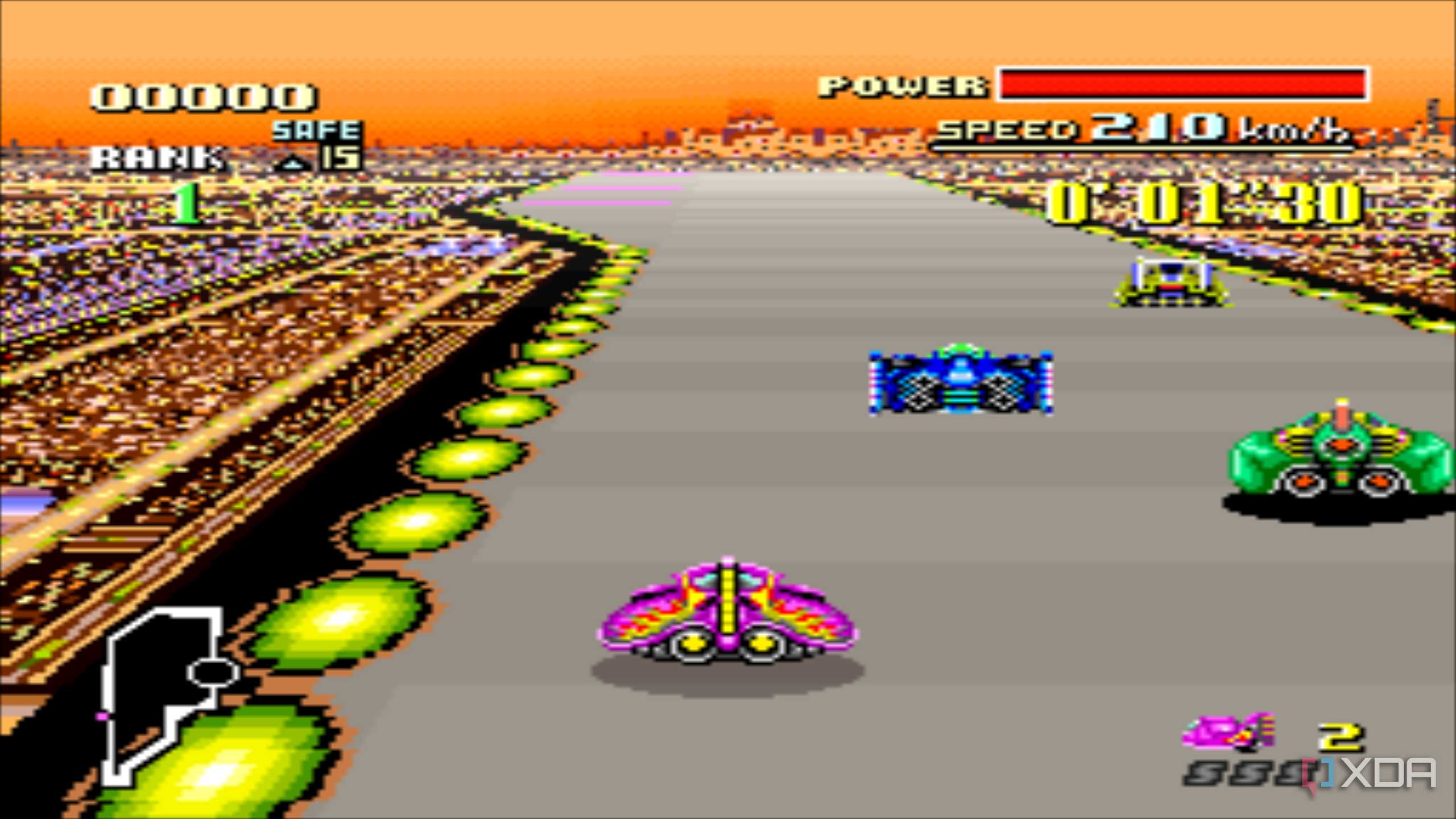 Gameplay from the SNES game F-Zero.