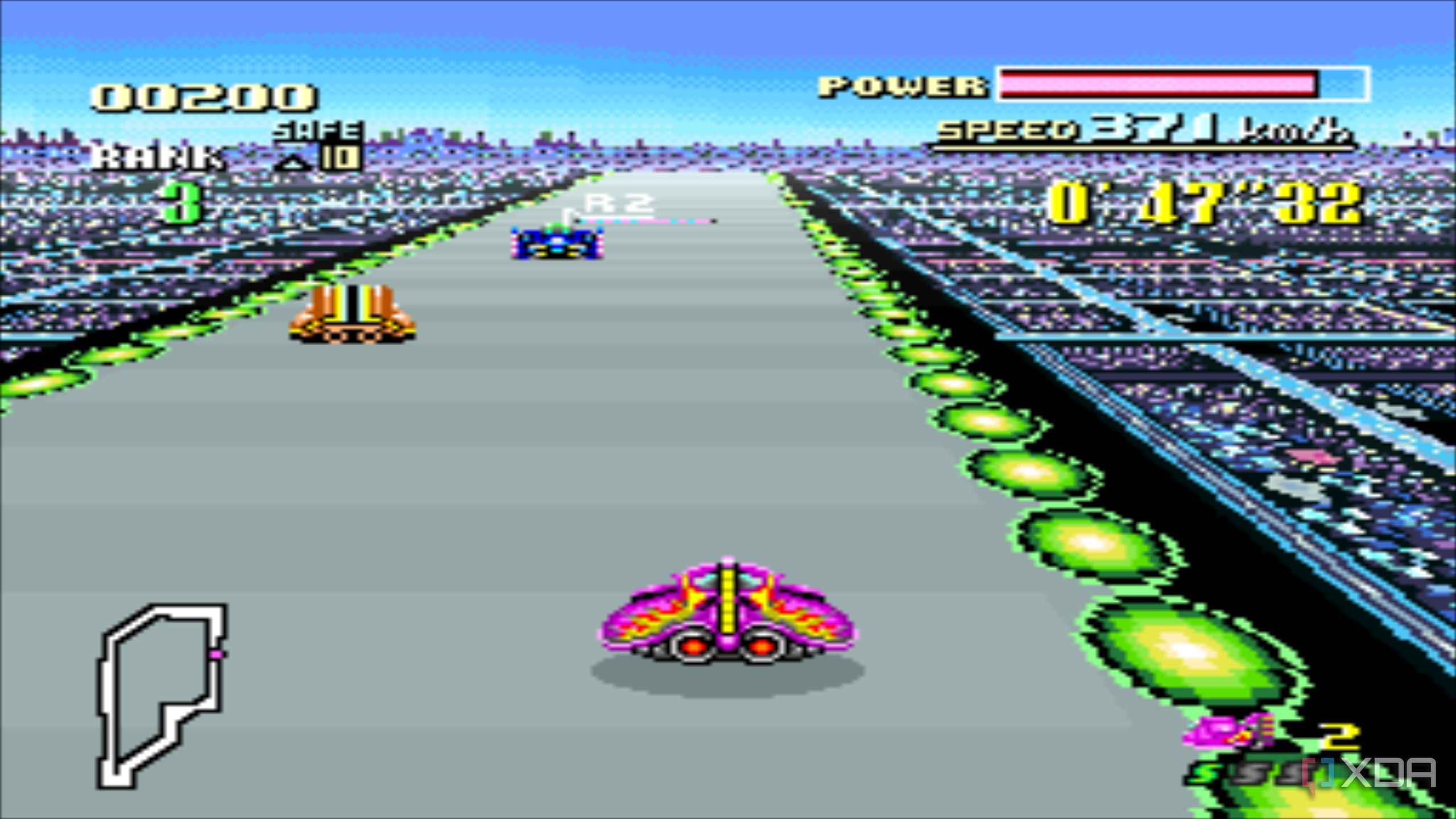 Gameplay from the SNES game F-Zero.