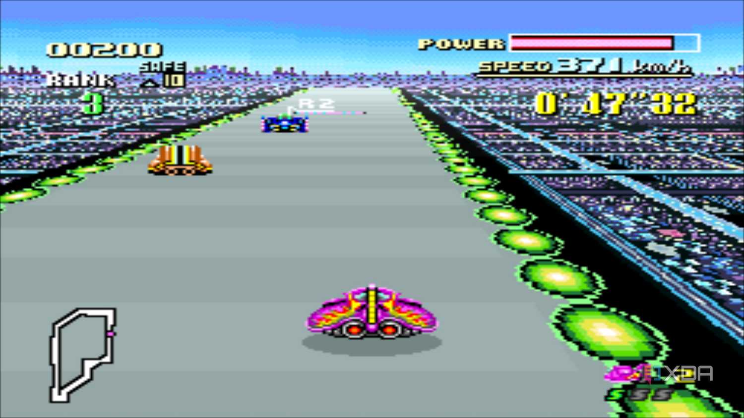 Gameplay from the SNES game F-Zero.