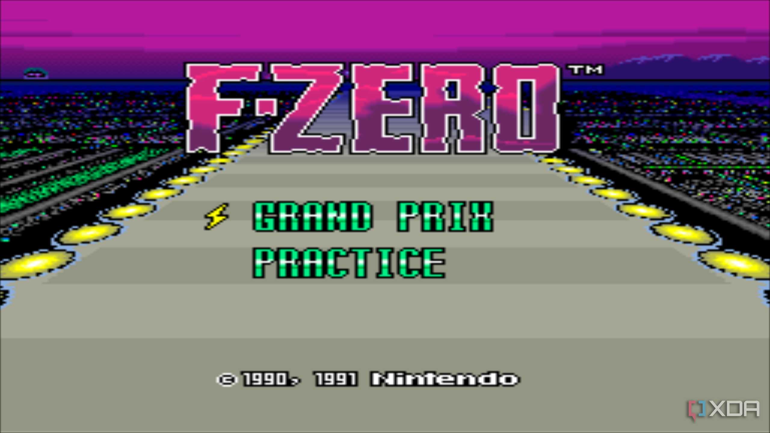 Main menu screen in the SNES game F-Zero.