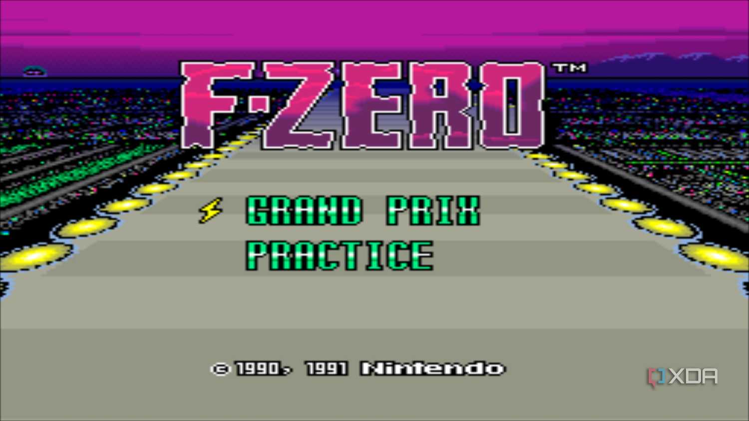 Main menu screen in the SNES game F-Zero.