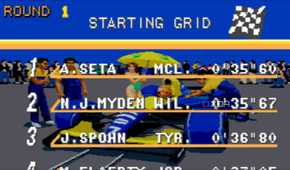 Screenshot from the SNES GAME F1 ROC: Race of Champions.