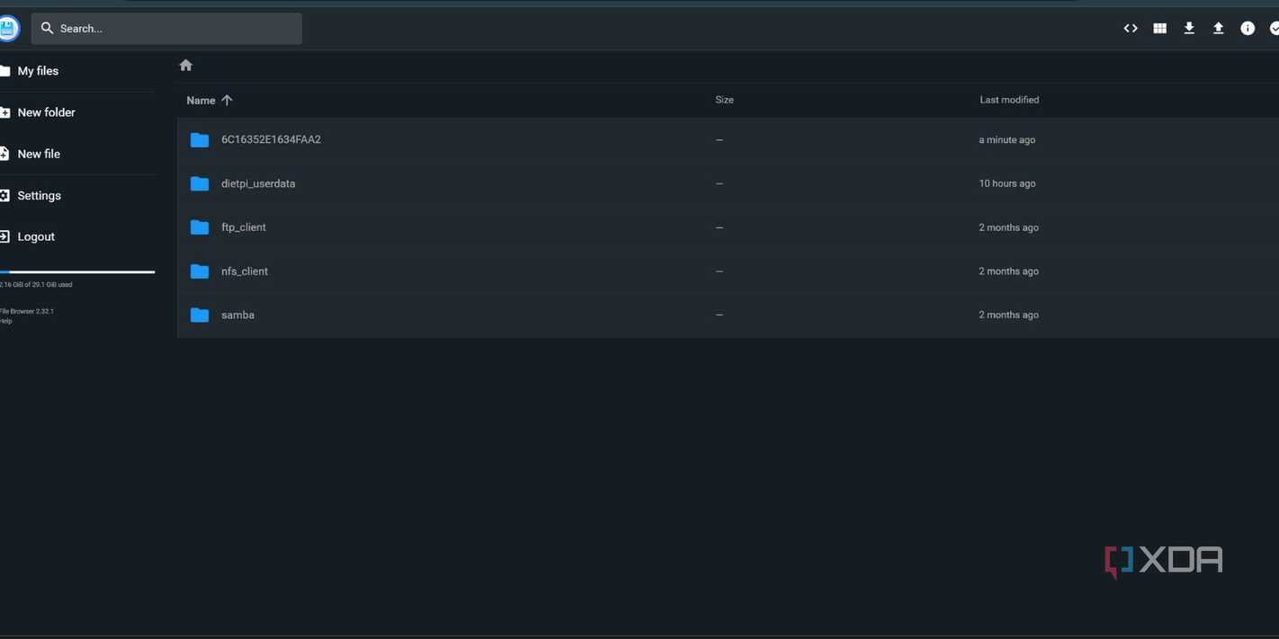 screenshot of filebrowser webui homepage