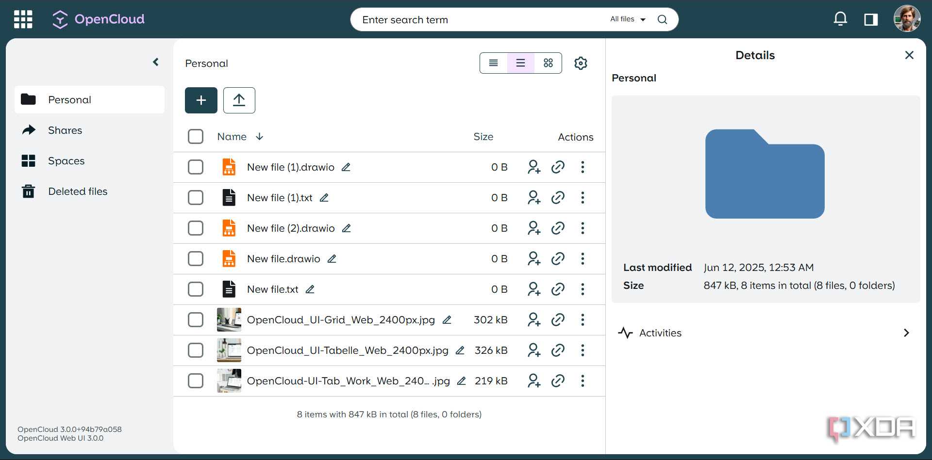 Folder details in OpenCloud