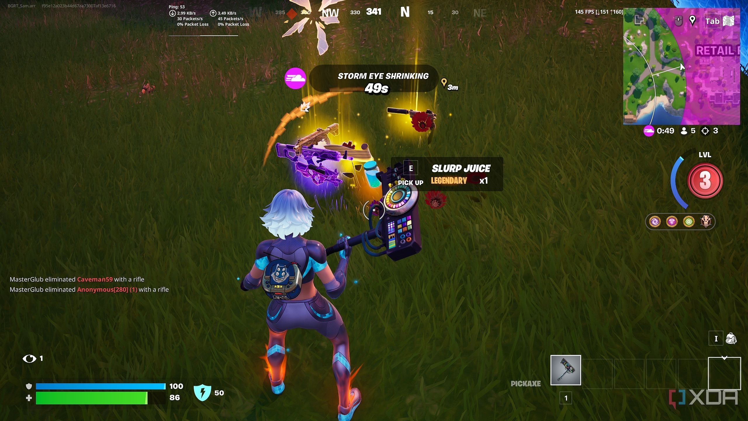 Golden weapons and items in the Blitz Royale mode in Fortnite.