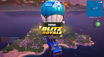 The battle bus in the Blitz Royale mode in Fortnite.
