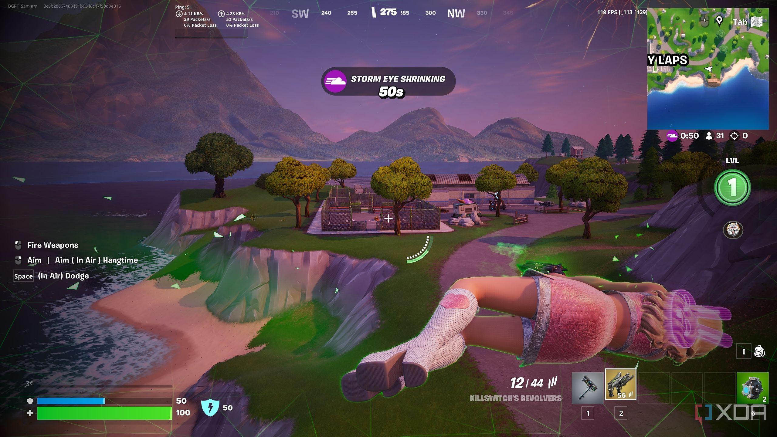 Sabrina Carpenter using Killswitch Revolvers in the Blitz Royale mode in Fortnite.