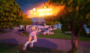 Sabrina Carpenter shootdodging in the Blitz Royale mode in Fortnite.