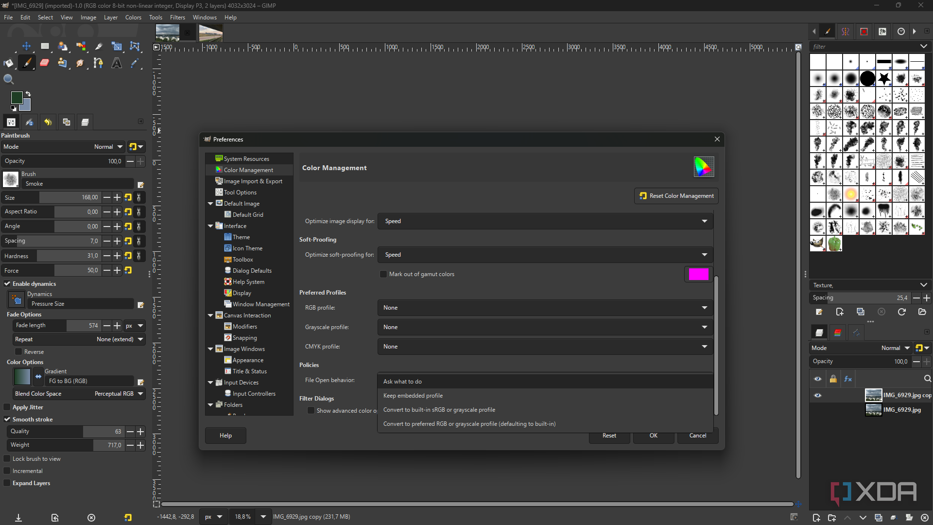 GIMP change Ask what To Do settings