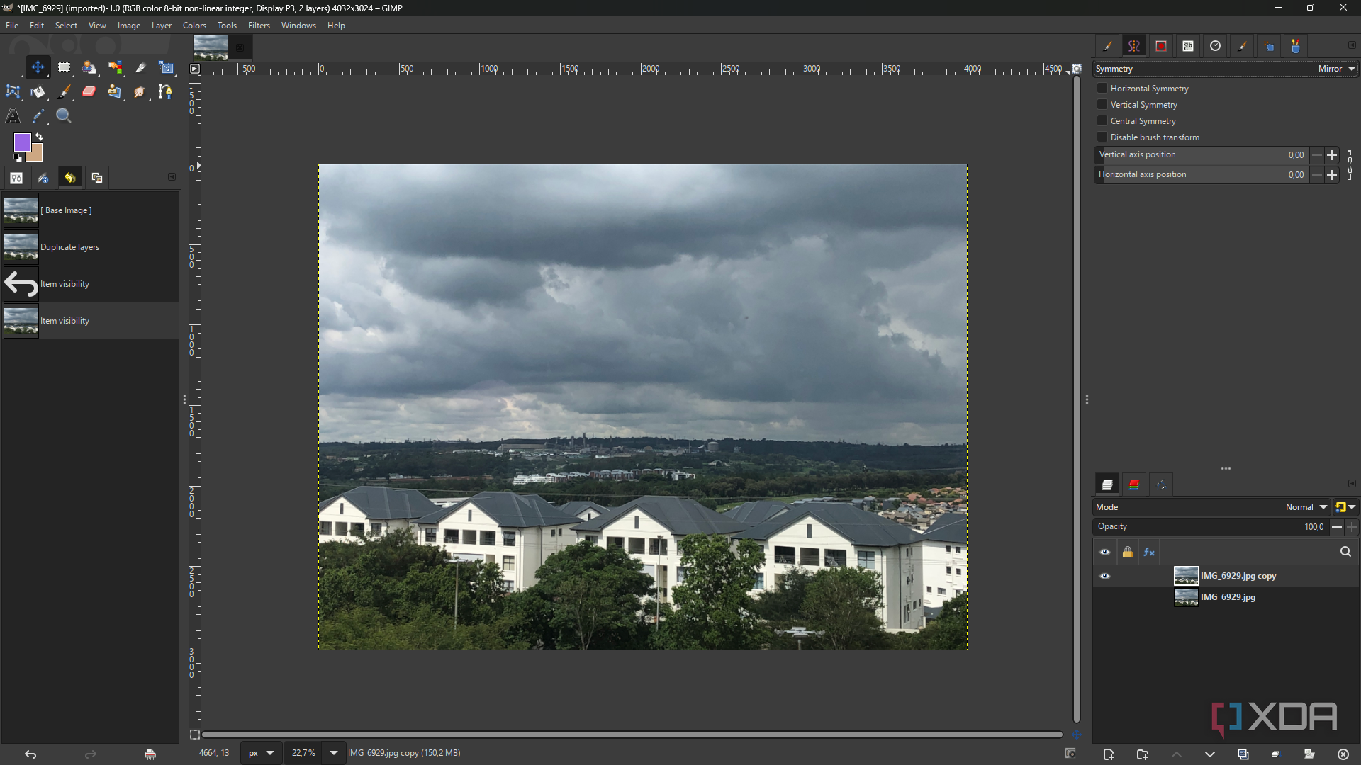 GIMP Undo History, Symmetry Painting, and Layers