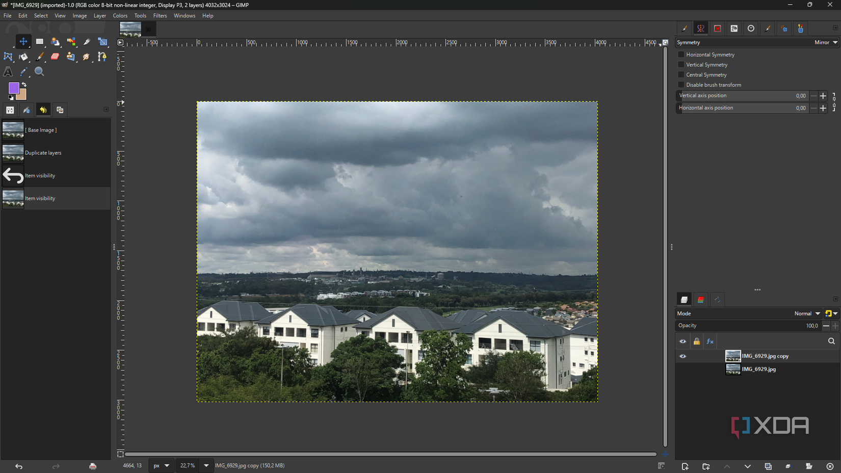GIMP Deshacer historial, pintura de simetría y capas