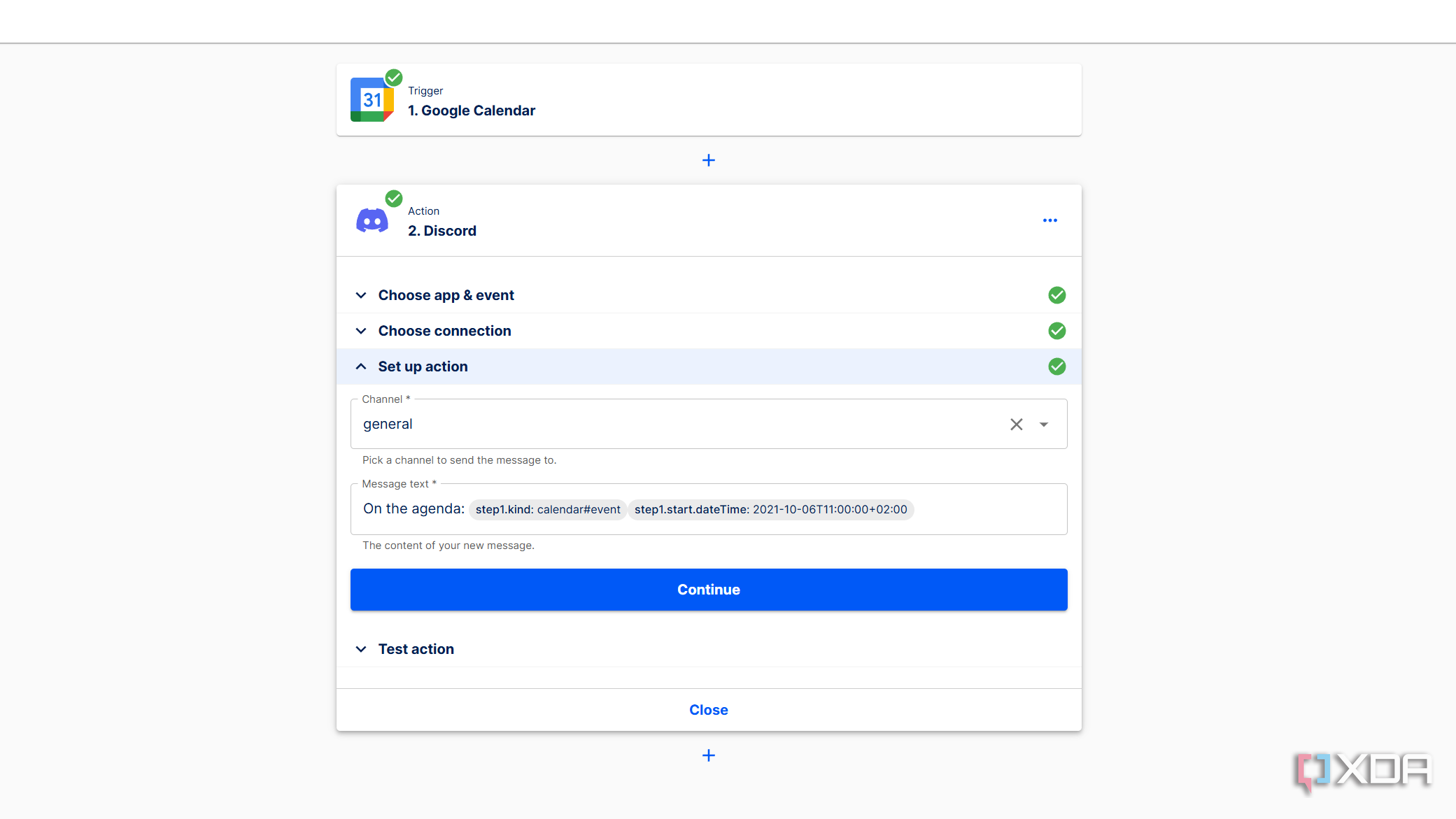 google calendar to discord flow in automatisch