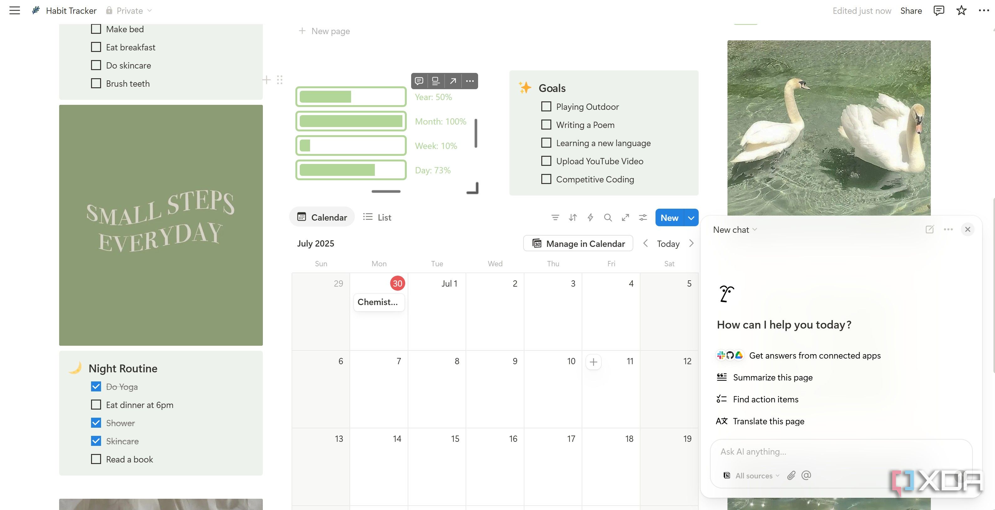 Habit Tracker Notion template with Ask AI feature