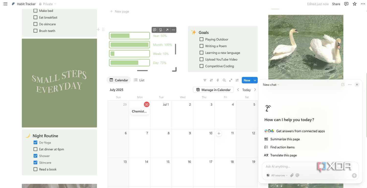 Habit Tracker Notion template with Ask AI feature