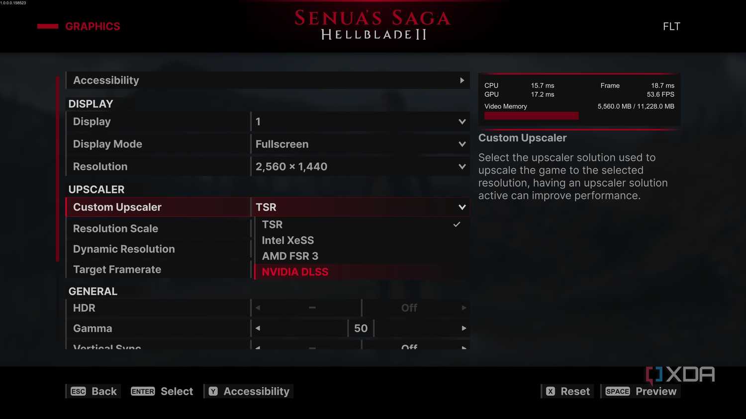 Graphics settings in Hellblade II: Senua's Saga.