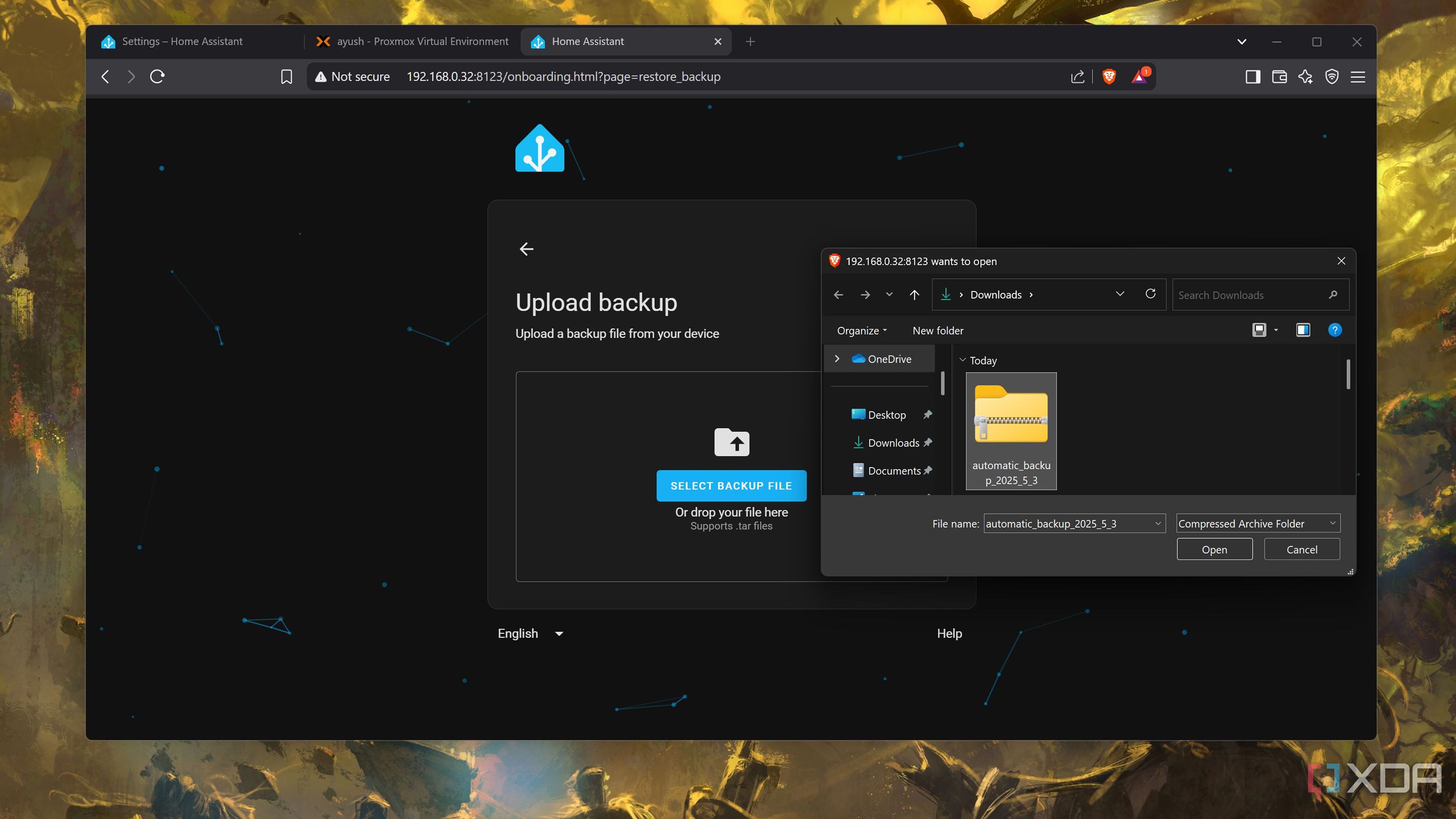 Uploading a backup to Home Assistant