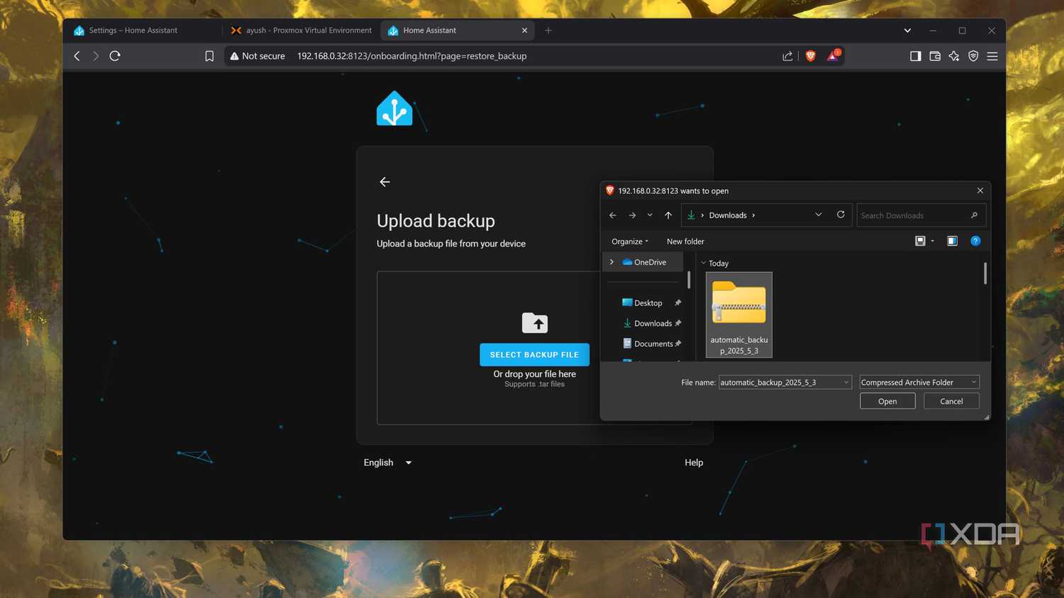 Uploading a backup to Home Assistant