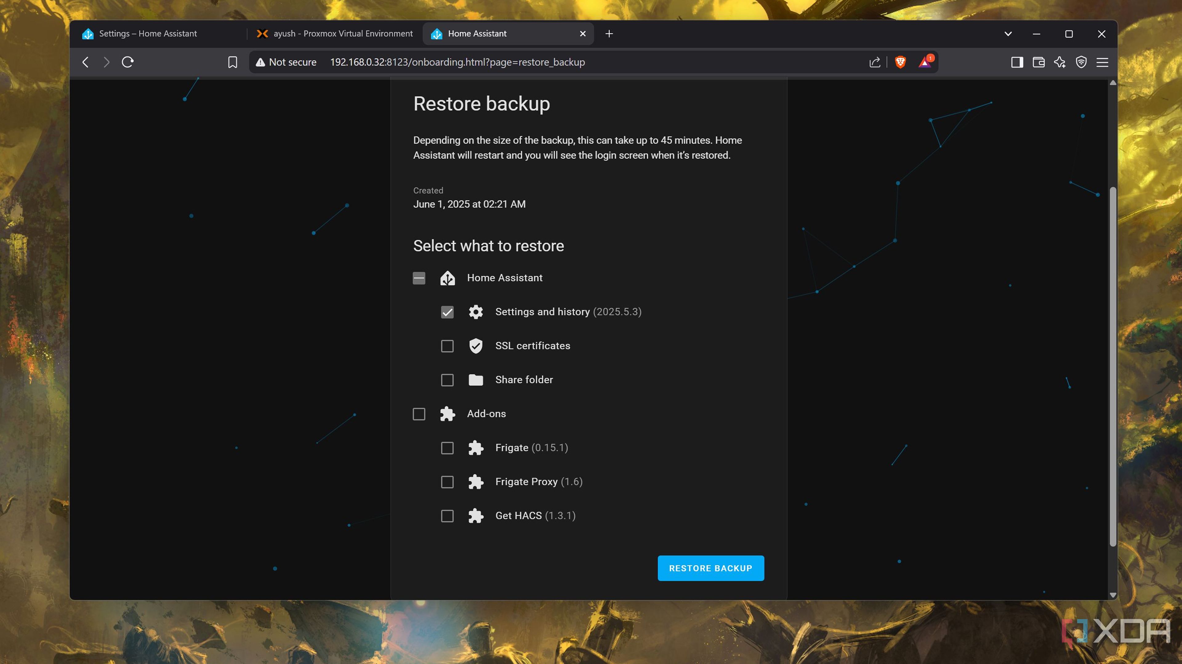 Restoring a backup in Home Assistant