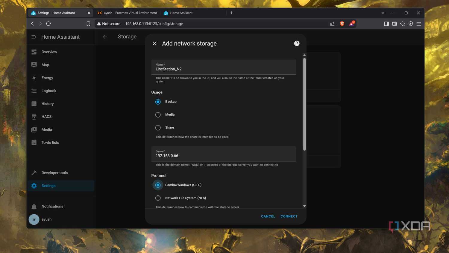 Adding network storage in HASS
