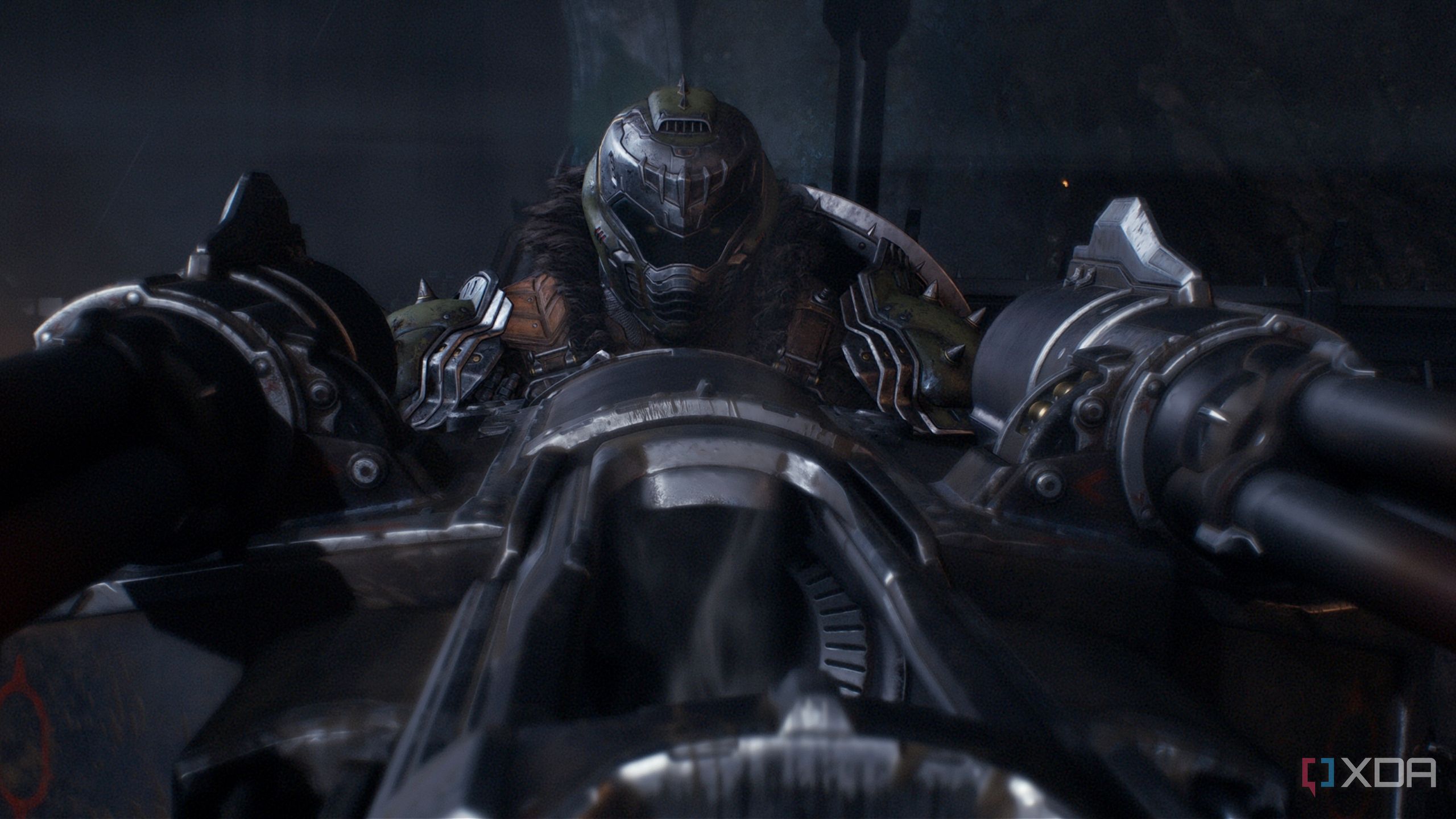 The Doom Slayer operating a turret in chapter 1 of Doom: The Dark Ages.