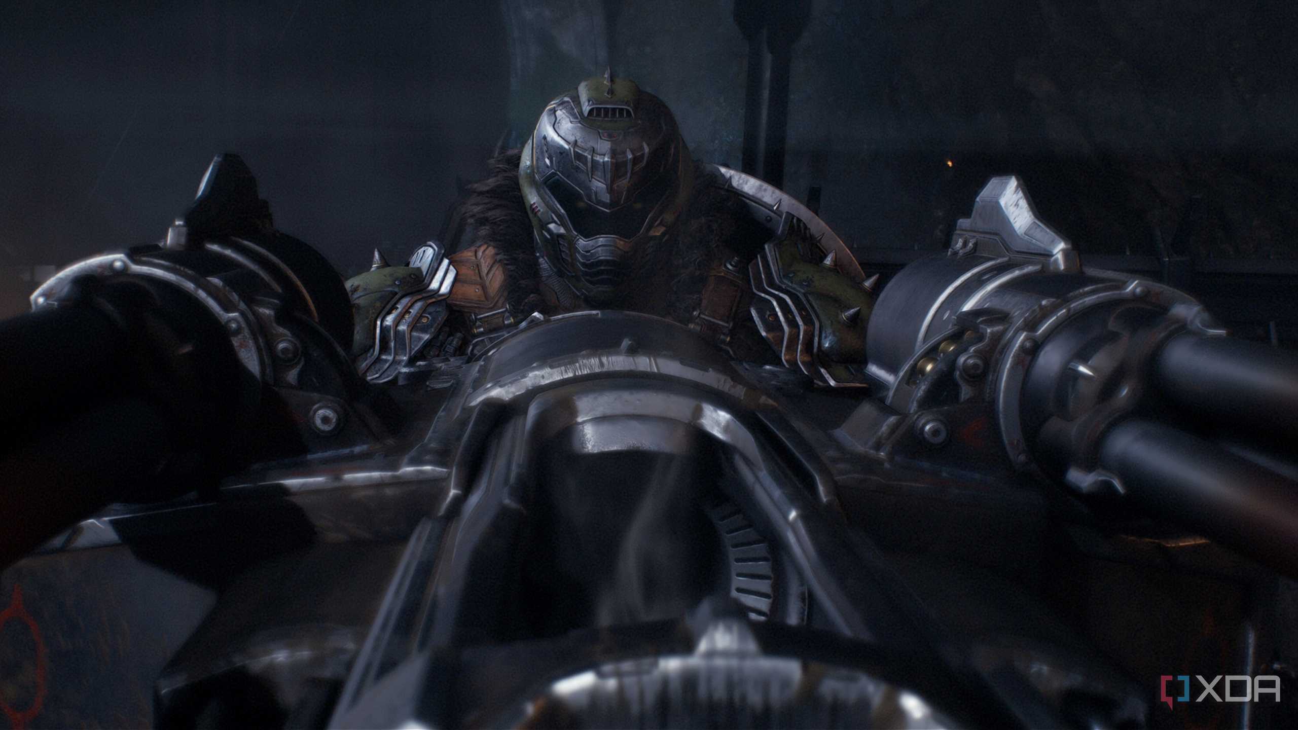 The Doom Slayer operating a turret in chapter 1 of Doom: The Dark Ages.