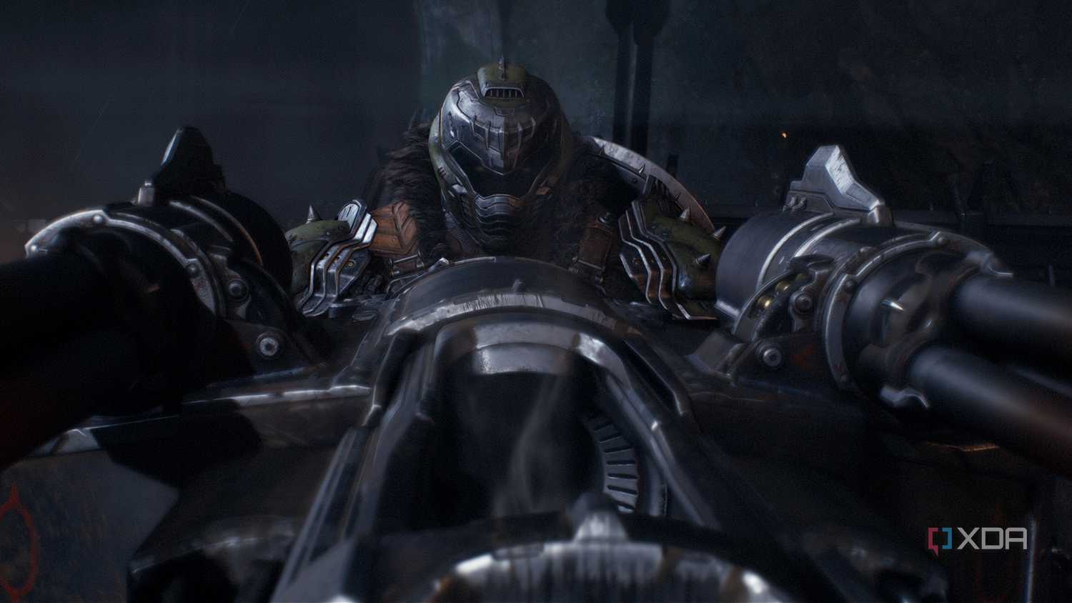 The Doom Slayer operating a turret in chapter 1 of Doom: The Dark Ages.