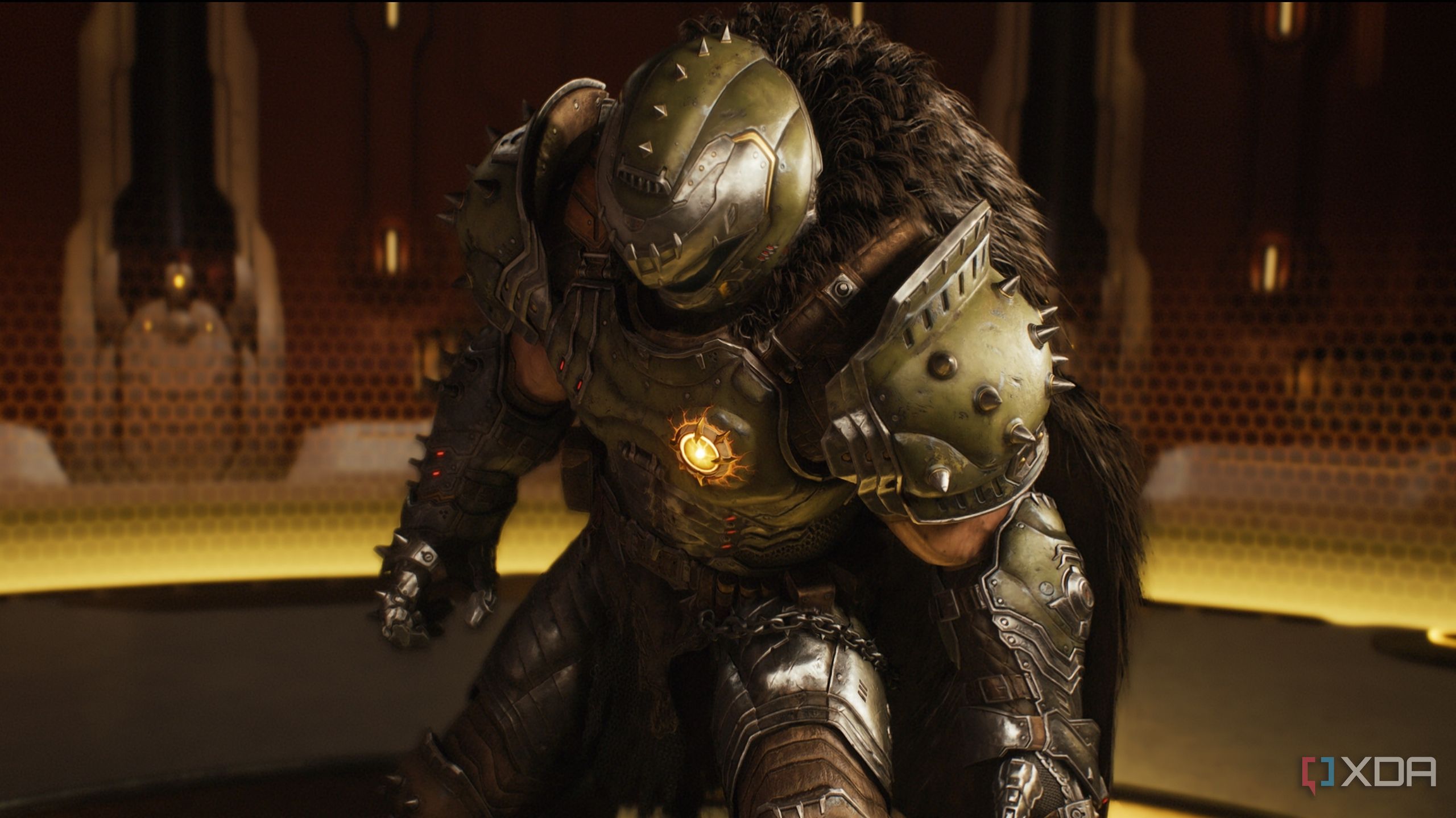 The Doom Slayer trying to stand up straight in Doom: The Dark Ages.