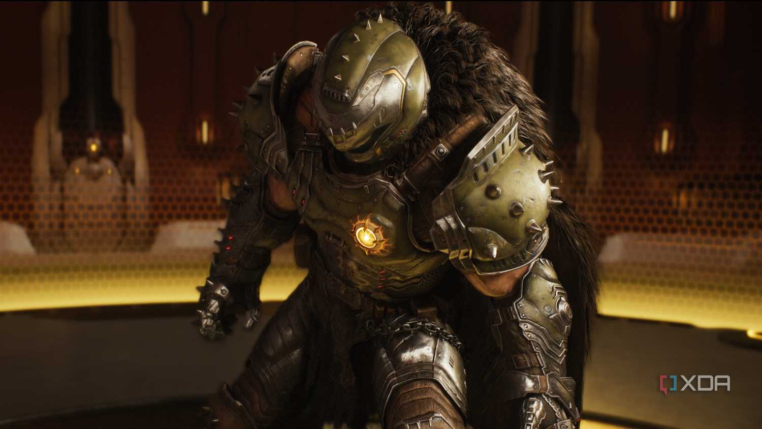The Doom Slayer trying to stand up straight in Doom: The Dark Ages.