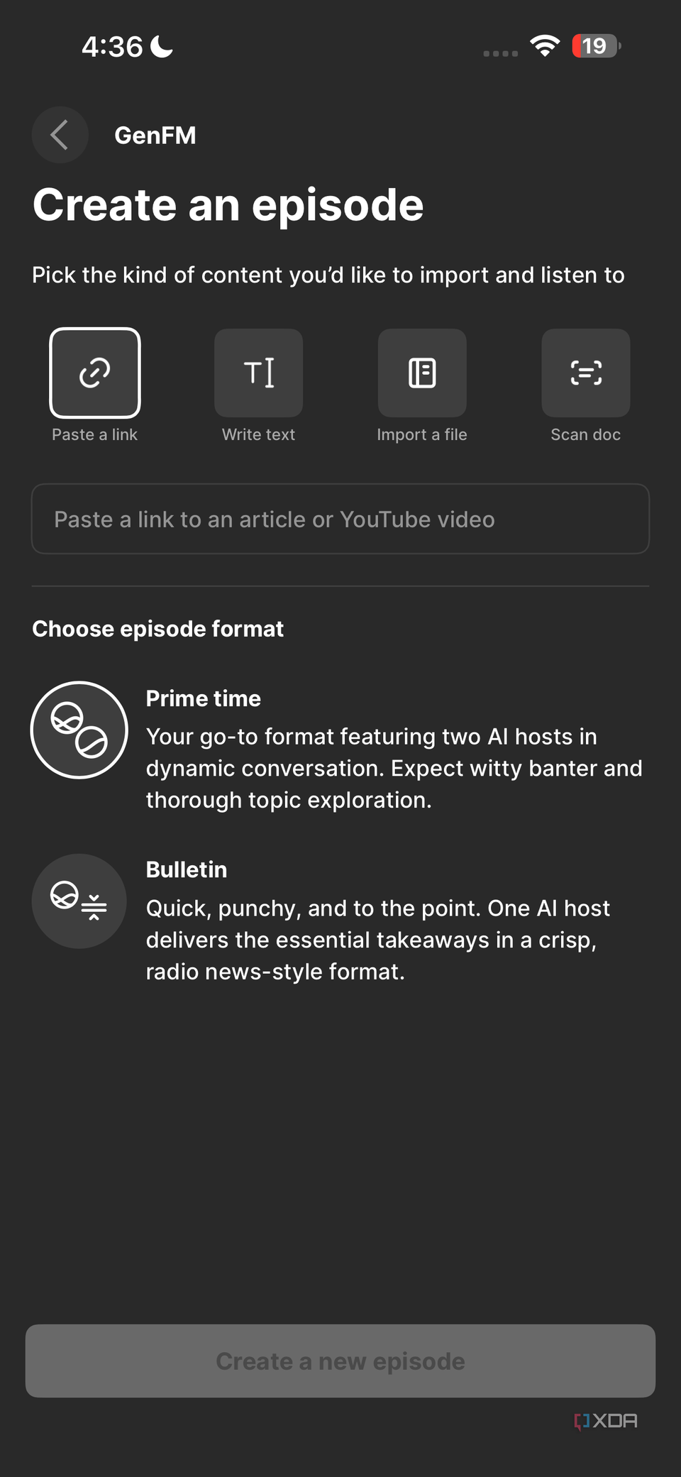 Create an episode genFM option in ElevenReader
