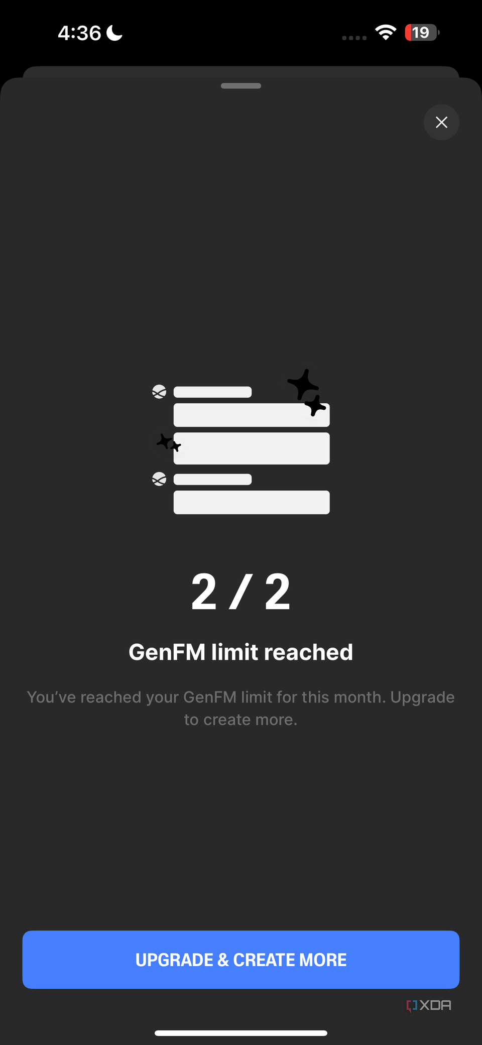 GenFM limit reached screen displayed