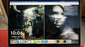 ImmichFrame photo display example with a portrait and urban landscape photo