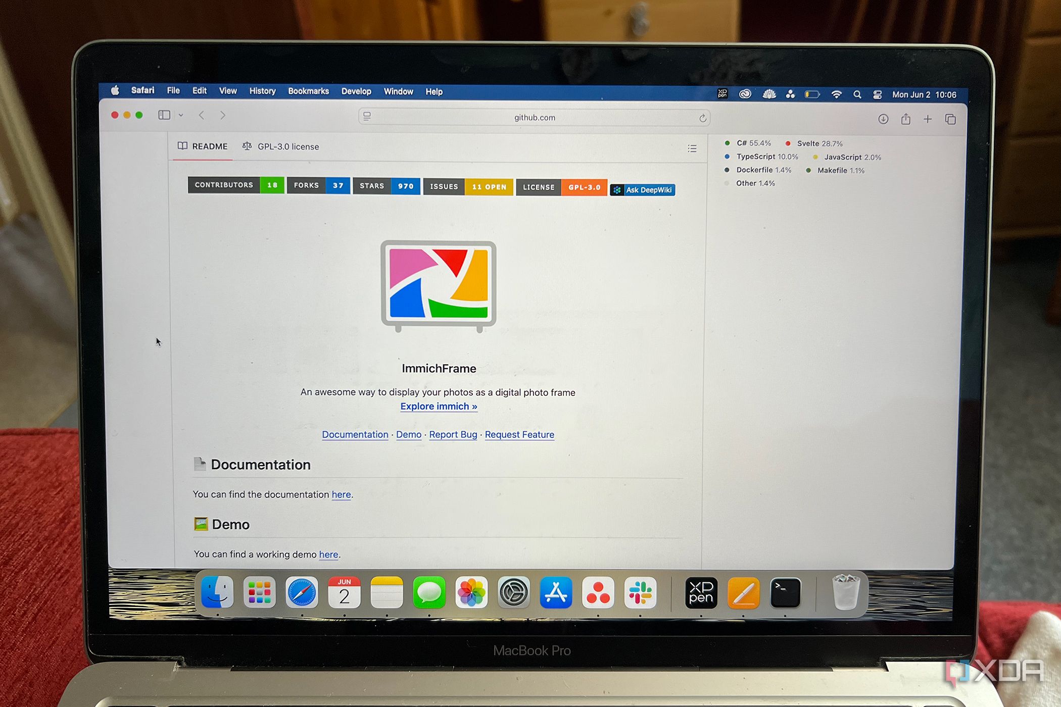 ImmichFrame GitHub ReadMe page on MacBook